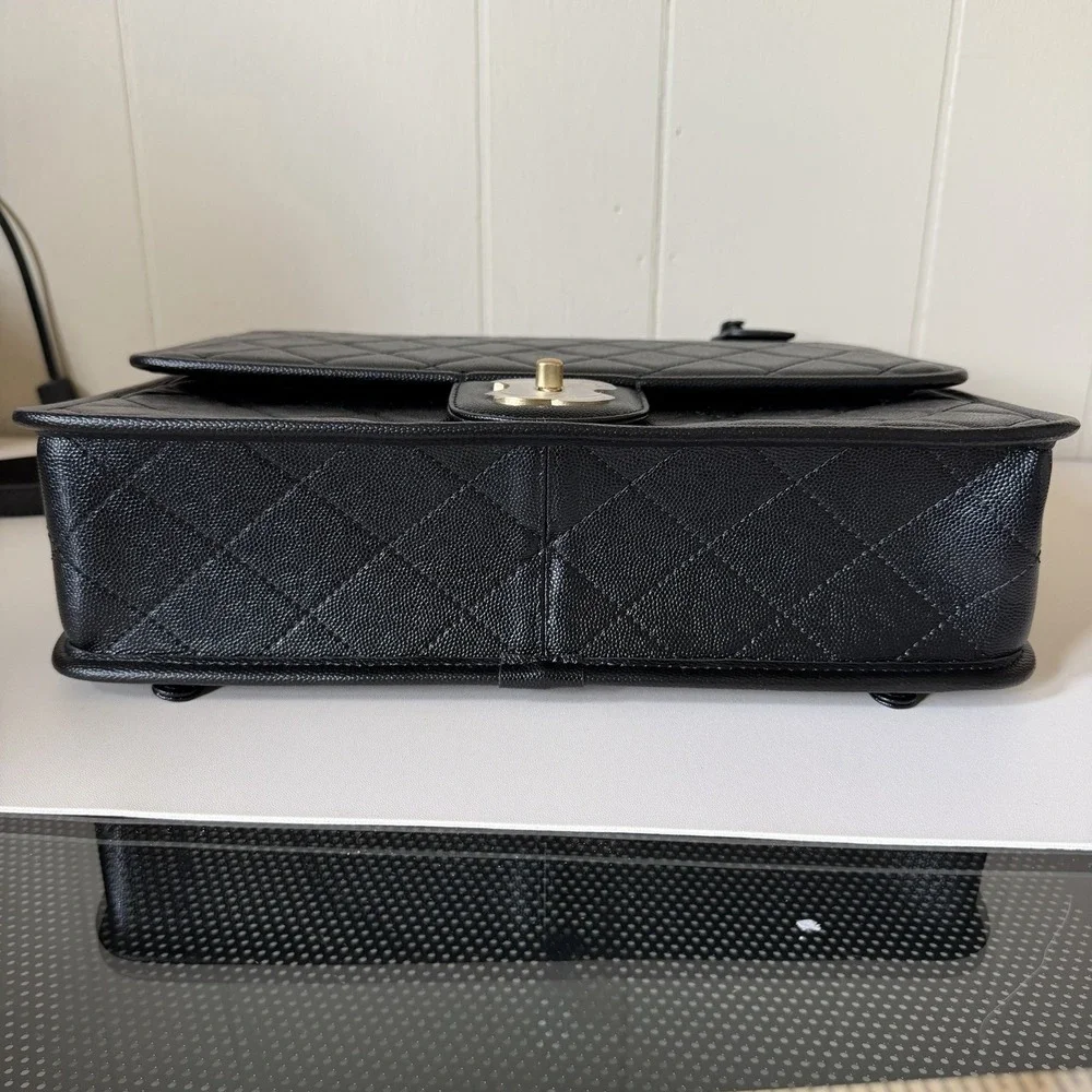 Chanel School Memory Large Flap Bag 22K Caviar Quilted Antique Gold Hardware NWT